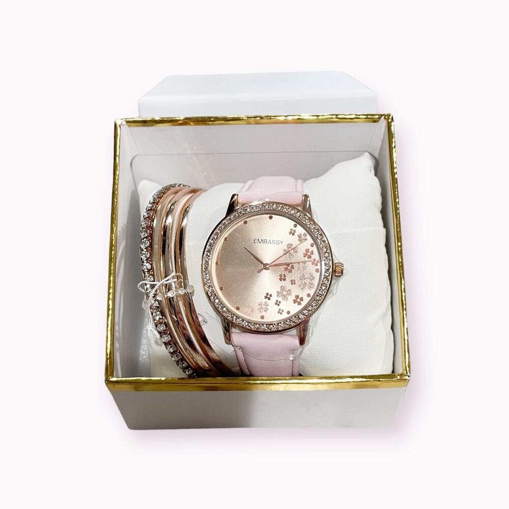 Embassy Watch and Bangle Set Pink